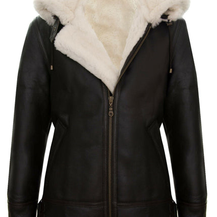 Mens Hooded Sheepskin Leather B3 Flying Jacket-Columbus