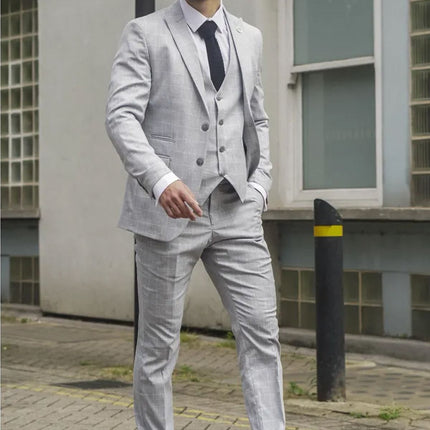 Men's Grey Checked 3 Piece Suit Tailored Fit