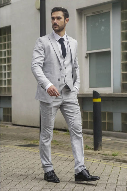 Men's Grey Checked 3 Piece Suit Tailored Fit