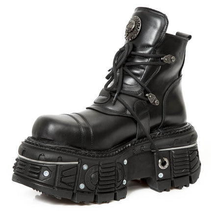 New Rock M-Tank007-S1 Black Leather Gothic Combat Platform Ankle Boots