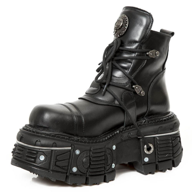 New Rock M-Tank007-S1 Black Leather Gothic Combat Platform Ankle Boots