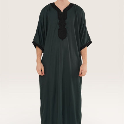 Men's Green Black Moroccan Thobe Jubba Robe Eid Djellaba Gandoura