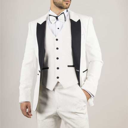 Men's White 3 Piece Velvet Wedding Tuxedo Formal Suit