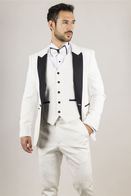 Men's White 3 Piece Velvet Wedding Tuxedo Formal Suit