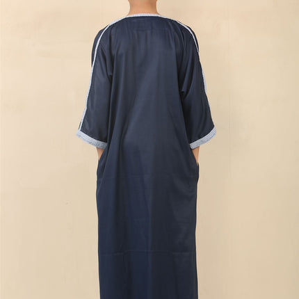 Kid's Boys Blue Moroccan Thobe Jubba Robe Eid Djellaba Gandoura