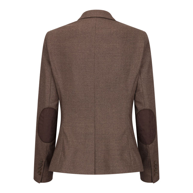 Women's Brown Three-Piece Tailored Fit Suit in Prince of Wales Check