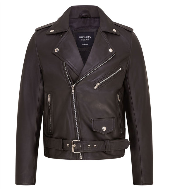 Mens Retro Brando Quilted Leather Biker Jacket Vintage Motorcycle Style