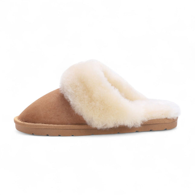 Women's Genuine Sheepskin Chestnut Suede Mule Winter Slippers - Luna