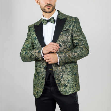 Men's 4 Piece Green Paisley Wedding Suit Tailor Fit