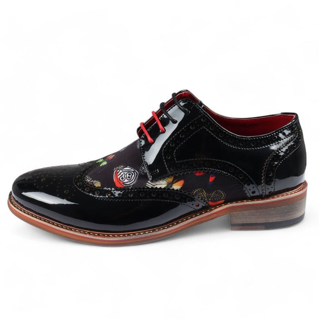 Justin Reess Men's Butterfly Print Patent Leather Brogue Shoes - Julius