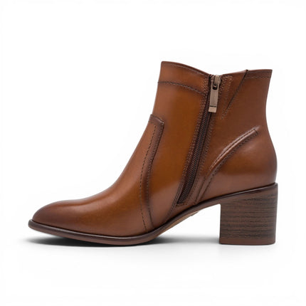 Tamaris Women's Brown Tan Leather Heeled Ankle Boots - 25313-47