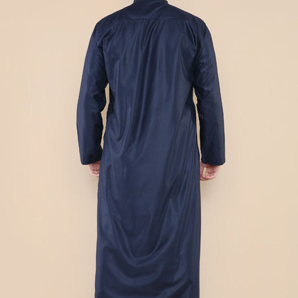 Mens Navy Thobe Jubba Saudi Islamic Arabic Eid Cotton Kaftan Jubbah Umrah Robe