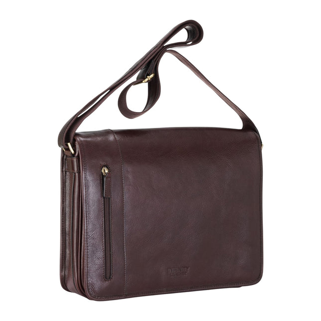 Genuine Leather Brown Laptop Satchel Messenger Shoulder Bag - Astor