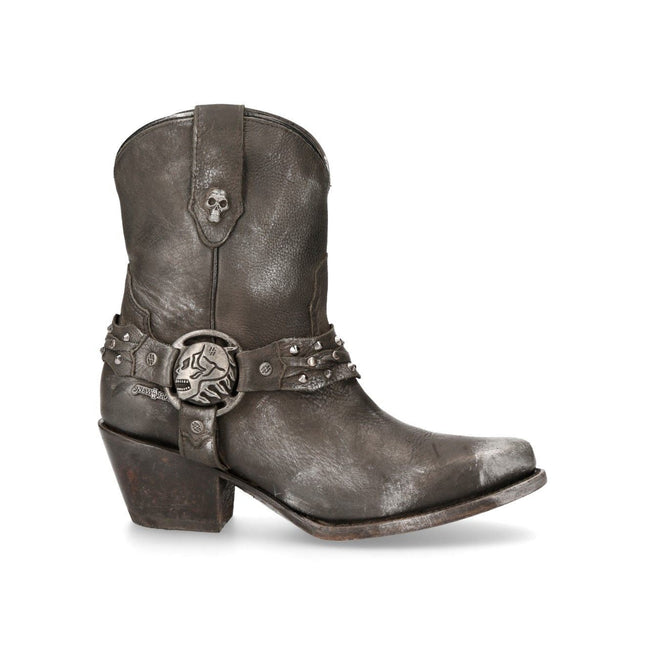 New Rock Black Leather Pointed Cowboy Boots - WSTM005-S1
