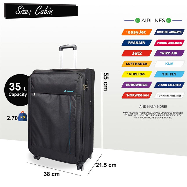 Lightweight Soft Casing Cabin Suitcase 8 Wheel Luggage Travel
