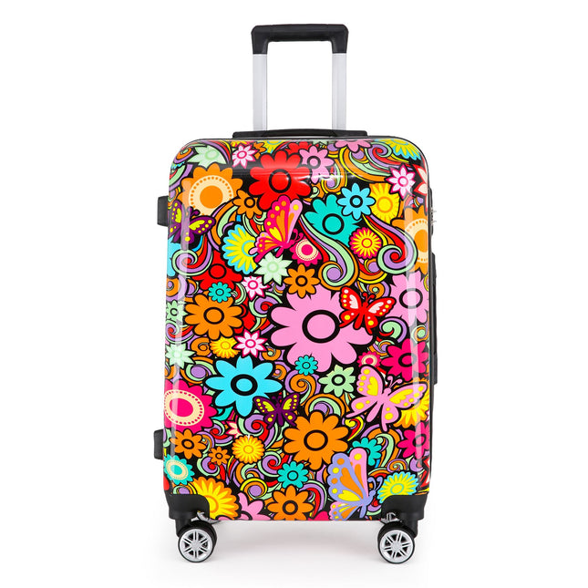 Hardside Shell Suitcase Set Printed Luggage Lightweight Cabin Travel Bag