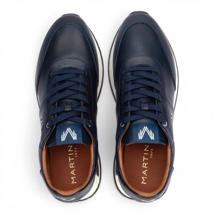 Martinelli Men's Blue Leather Sneakers Trainer Lace-Up Shoes - Hanbury