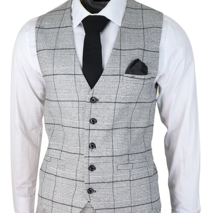 Mens 3 Piece Tweed Suit Grey Check Peaky Blinders 1920 Gatsby Wedding Suit