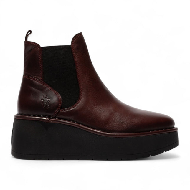 Fly London Womens Wine Red Hely268 Chelsea Leather Ankle Pull-On Platform Comfort Boots