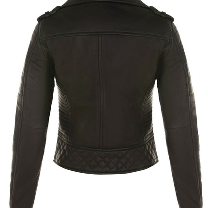 Womens Leather Quilted Vintage Brando Biker Jacket-Lusaka
