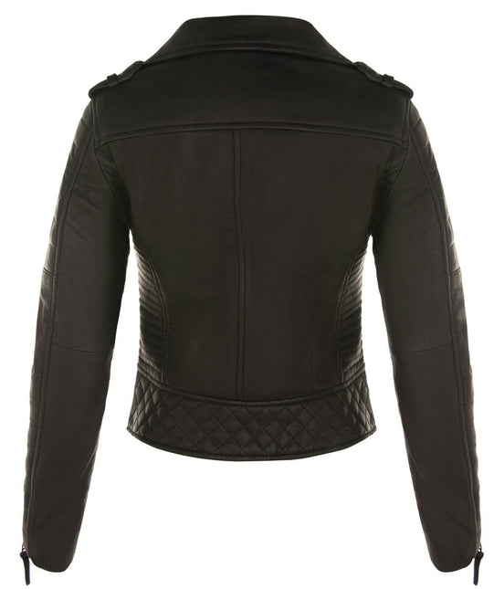 Womens Leather Quilted Vintage Brando Biker Jacket-Lusaka