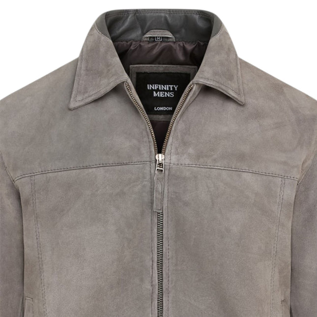 Mens Grey Goat Suede Leather Harrington Biker Jacket - Berlin