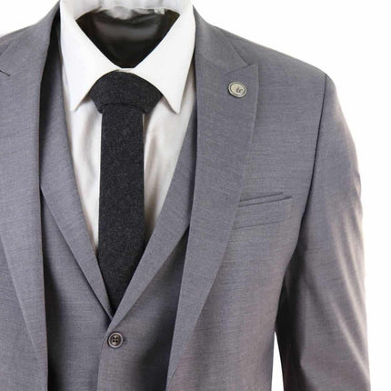 New Mens 3 Piece Suit Plain Grey Classic Tailored Fit Smart Casual 1920s Formal