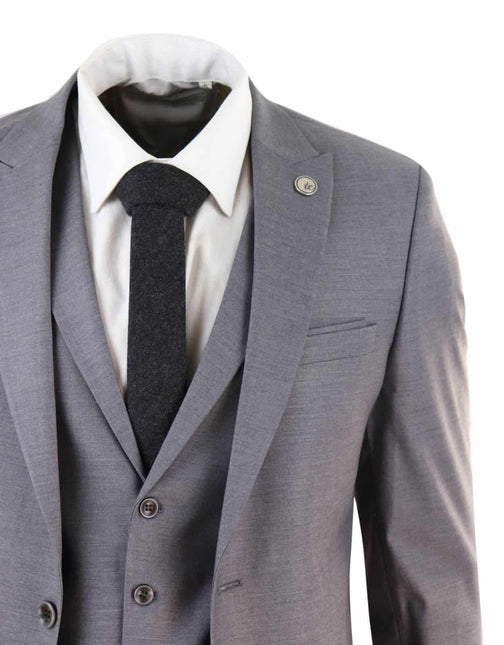 New Mens 3 Piece Suit Plain Grey Classic Tailored Fit Smart Casual 1920s Formal
