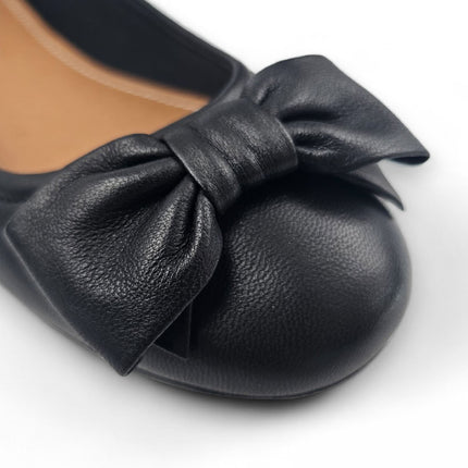 Windsorsmith Womens Black Leather Flat Shoes With Bow - Bunny