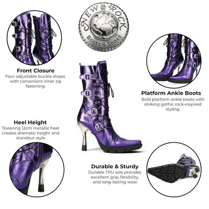 New Rock Women's Purple Leather Gothic High Heeled Boots - M-9373-C16