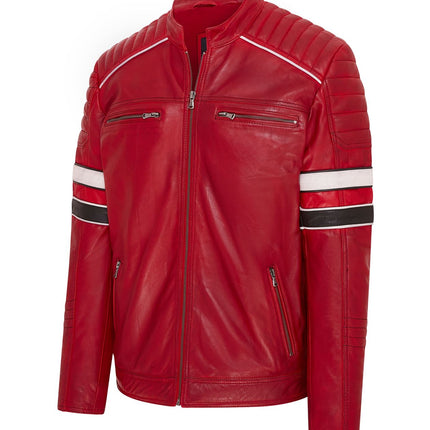 Mens Quilted Biker Leather Jacket Racing Jacket