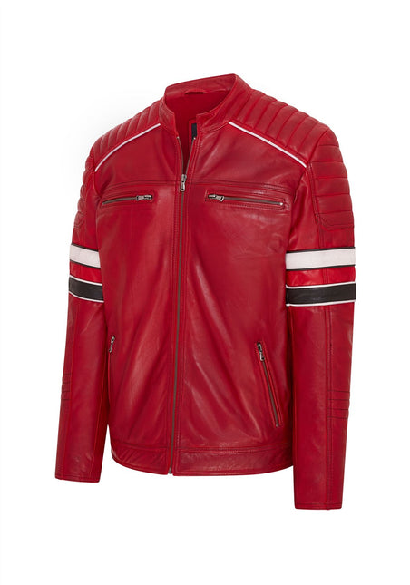 Mens Quilted Biker Leather Jacket Racing Jacket