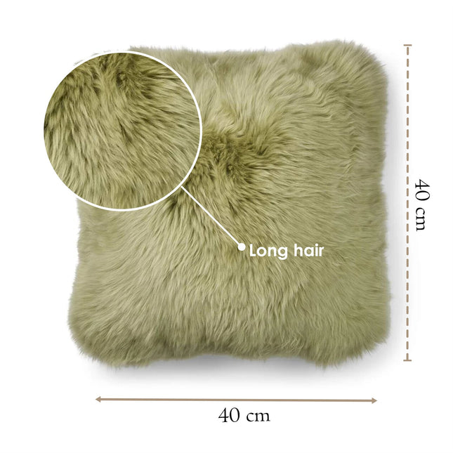 Genuine Sheepskin Thyme Green  40x40cm Real Wool Single Sided Cushion