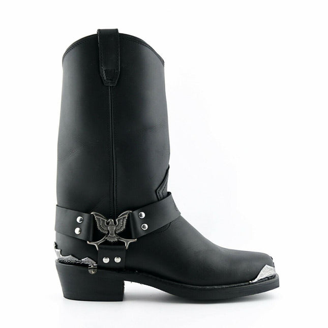 Grinders Mens Black Cowboy Biker Boots - Eagle Hi