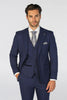 Men's Navy Checked 3 Piece Suit Tailored Fit Suit Formal Wedding