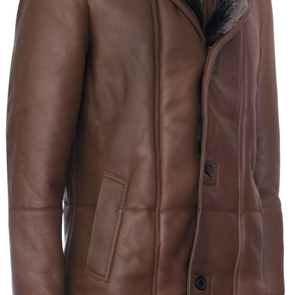 Mens Warm Shearling Sheepskin Leather Coat-Florence