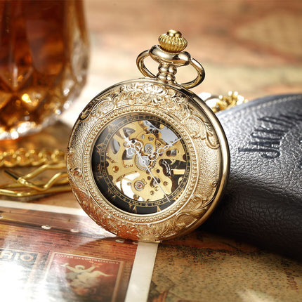 Vinatage Gold Mechanical Alloy Skeleton Half Hunter Pocket Watch