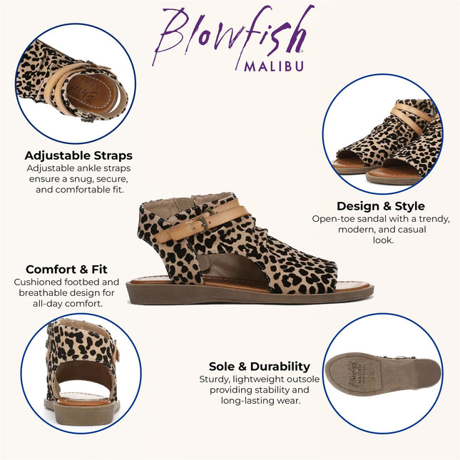 Blowfish Malibu Women's Brown Leopard Strappy Low Wedge Sandals - Denver