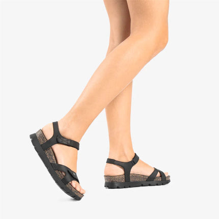 Panama Jack Women's Wedge Black Leather Platform Sandals -  Sulia B2