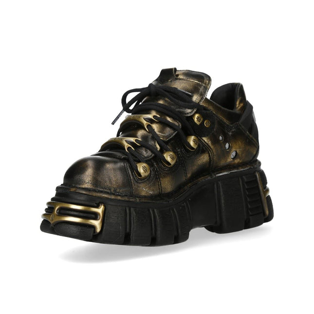 New Rock Golden Black Leather Gothic Platform Ankle Boots - M-120N-C21