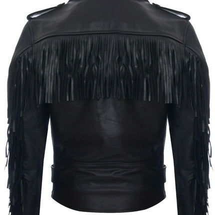 Mens Fringe Hide Leather Biker Jacket- Tokyo