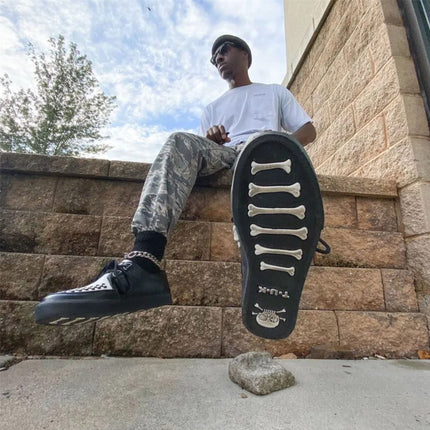 TUK Pointed Creeper Sneaker Black White Leather Platform Shoes - A9180