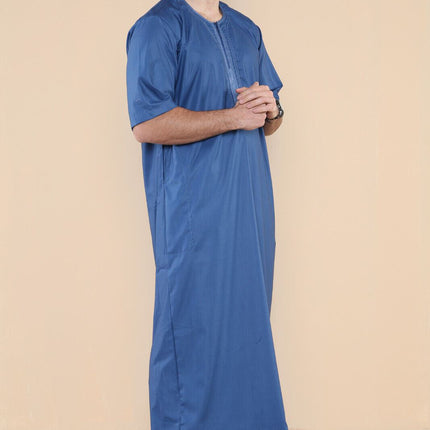 Mens Blue Thobe Jubba Islamic Arab Moroccan Saudi Zipped Kaftan Arab Robe
