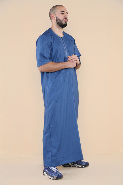 Mens Blue Thobe Jubba Islamic Arab Moroccan Saudi Zipped Kaftan Arab Robe
