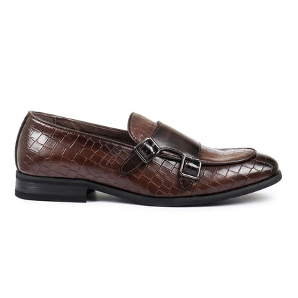 Men's Brown Vegan Leather Double Monk Strap Loafer Shoes