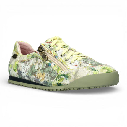 Laura Vita Women's Tivanao-05 Yellow Floral Leather Trainers Zip Sneaker Shoes