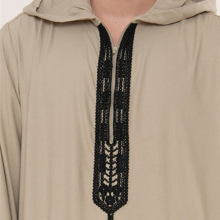 Men's Eid Grey Hooded Moroccan Thobe Robe Djellaba Ramadan Jubba- HM3