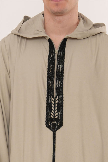Men's Eid Grey Hooded Moroccan Thobe Robe Djellaba Ramadan Jubba- HM3