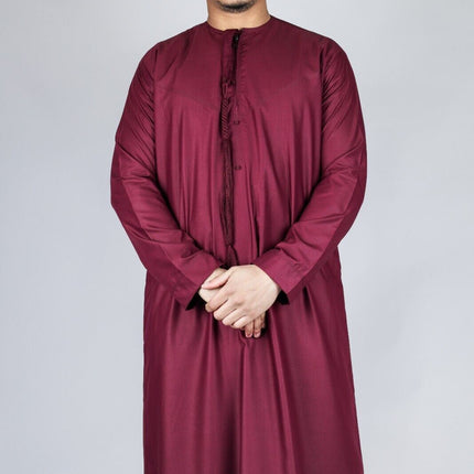 Men's Red Thobe Emirati Islamic Jubba Robe Eid Tassel Slim Fit