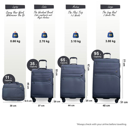 Lightweight Soft Grey Dual 4 Wheel Cabin Luggage Suitcase Set